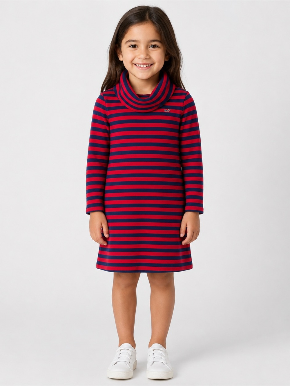 Vineyard Vines Girls Red Navy Striped Turtleneck Dress Size 10/12